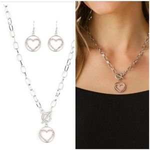 WITH MY WHOLE HEART PINK NECKLACE/EARRING SET
